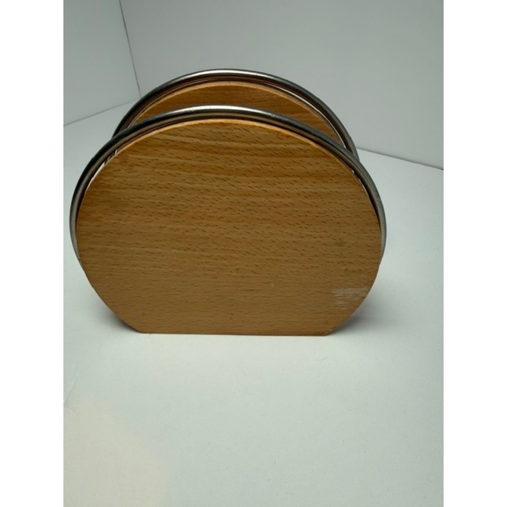 Wood and Chrome Napkin Holder Mid-Century Style Kitchen Table Accessory